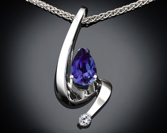 Alexandrite necklace, Alexandrite pendant, June birthstone, white sapphire, Argentium silver, fine jewelry, color change gem - 3380
