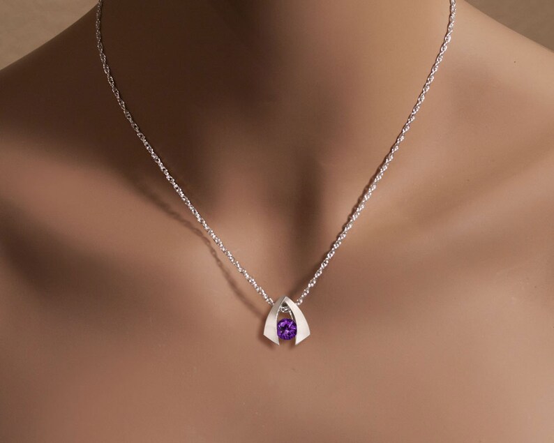 amethyst necklace, amethyst pendant, silver necklace, purple necklace, February birthstone, Argentium silver pendant, for her 3424 image 2