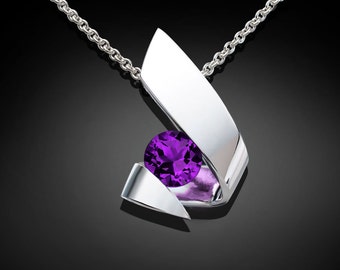 amethyst necklace, amethyst pendant, February birthstone pendant, contemporary jewelry, artisan necklace, Argentium silver - 3440