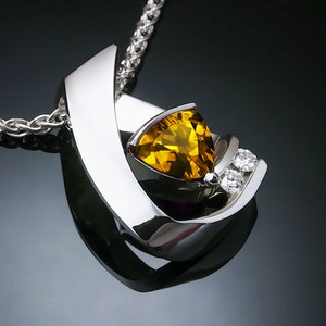 citrine necklace, citrine pendant, November birthstone, white sapphire pendant, Argentium silver, statement jewelry 3452 image 2