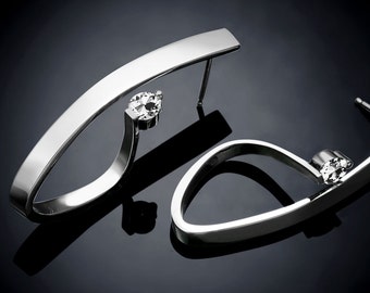 sapphire earrings, statement earrings, white sapphires, fine jewelry, dangle earrings, wedding earrings, Argentium silver - 2001