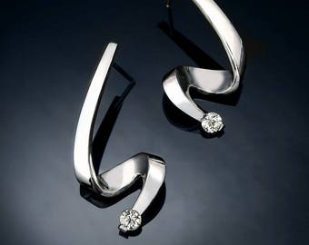 Argentium silver earrings, CZ earrings, eco friendly, posts, dangle earrings, wedding earrings, modern jewelry, for her - 2380