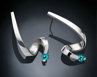 turquoise blue topaz earrings, December birthstone,  Argentium silver earrings,  wedding earrings , eco friendly, dangle earrings - 2380