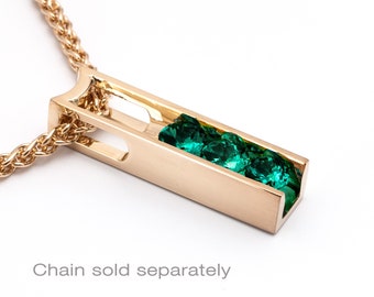 Emerald and gold pendant, 14k yellow gold, May birthstone, birthtone jewelry, Christmas gift, 3503 - Chain sold separately