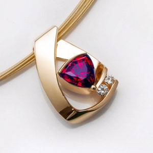 14k gold, ruby and white sapphire pendant, Chatham ruby, July birthstone, fine jewelry pendant, ruby pendant 3452 image 4