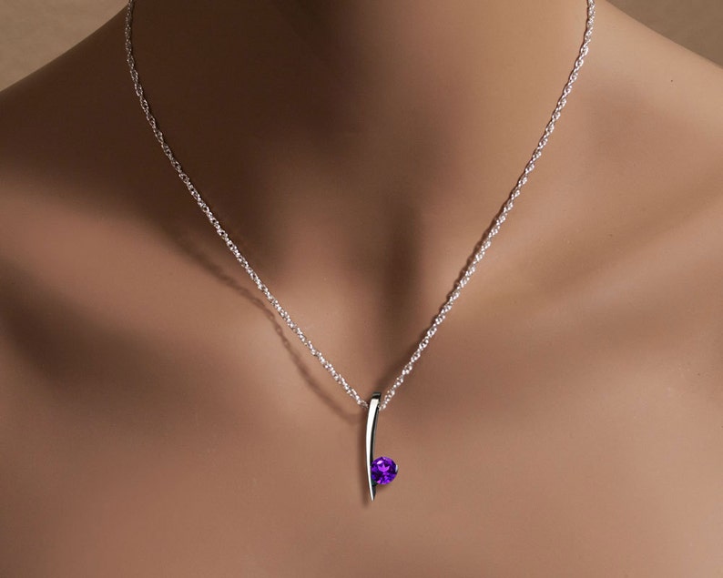 amethyst necklace, amethyst pendant, February birthstone pendant, modern necklace, Argentium silver, artisan pendant 3458 image 2