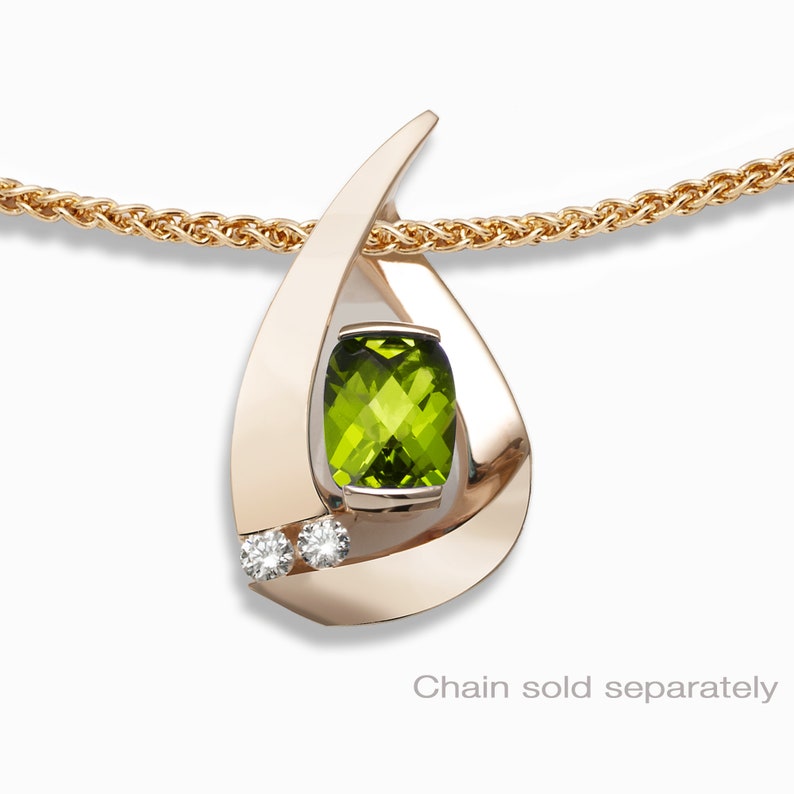 14k yellow gold pendant, peridot pendant, August birthstone, white sapphires, gemstone jewelry 3378 image 1