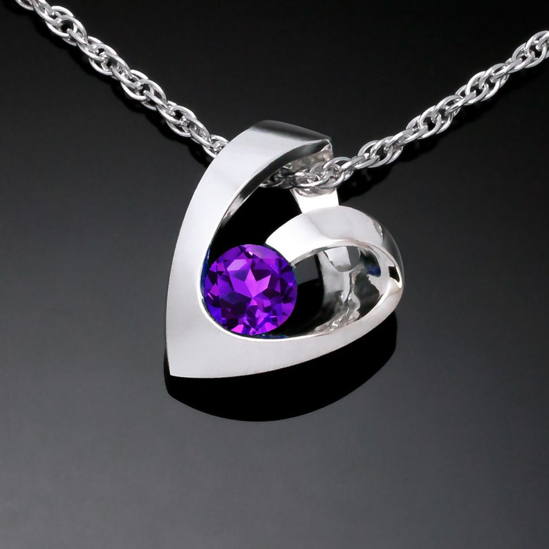 amethyst heart pendant, purple heart pendant, February birthstone, Valentine's gift, silver necklace 3501 image 1