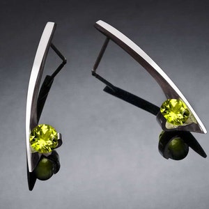 peridot earrings, dangle earrings,August birthstone, modern earrings, eco-friendly, for her - 2458