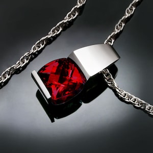 January birthstone, garnet necklace, Mozambique garnet, red, eco-friendly, Argentium silver, modern jewelry - 3431