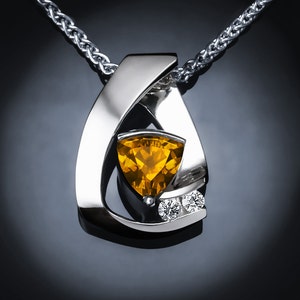 citrine necklace, citrine pendant, November birthstone, white sapphire pendant, Argentium silver, statement jewelry 3452 image 1