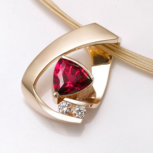 14k gold, ruby and white sapphire pendant, Chatham ruby, July birthstone, fine jewelry pendant, ruby pendant 3452 image 3