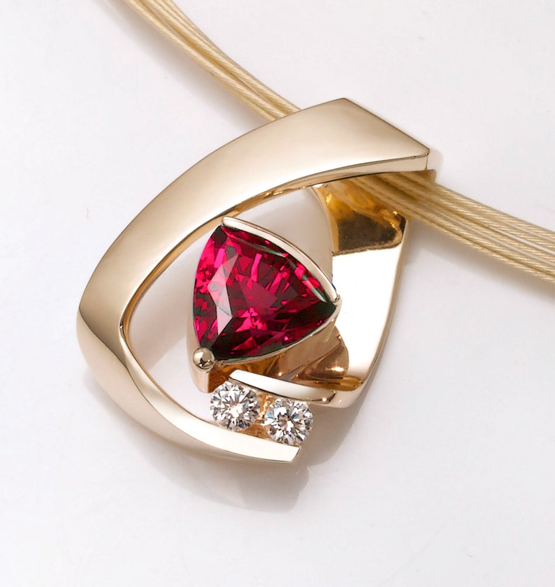 14k gold, ruby and white sapphire pendant, Chatham ruby, July birthstone, fine jewelry pendant, ruby pendant 3452 image 3