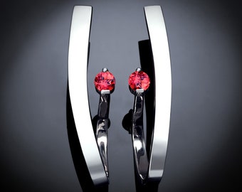 sapphire earrings, Padparadscha sapphires, fine jewelry, statement earrings, modern earrings, Argentium silver - 2001