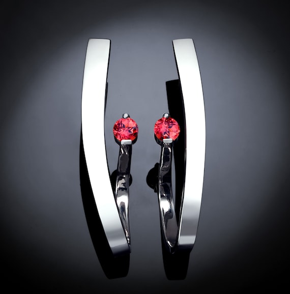 Padparadscha Swarovski Crystal Earrings – Cushion Cut Crystal Long Leverback Earrings main image 1