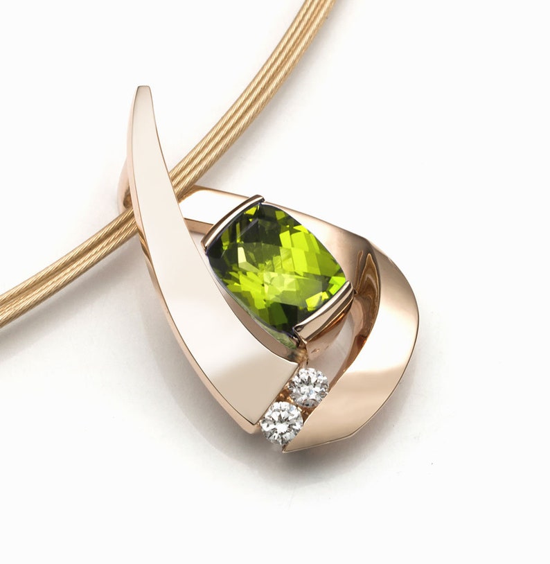 14k yellow gold pendant, peridot pendant, August birthstone, white sapphires, gemstone jewelry 3378 image 5