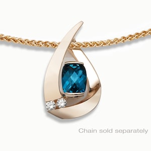 14k gold London blue topaz and white sapphire pendant, CHAIN SOLD SEPARATELY, December birthstone, fine jewelry - 3378