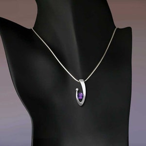 amethyst necklace, amethyst pendant, February birthstone necklace, white sapphire, contemporary necklace, Argentium silver 3418 image 4