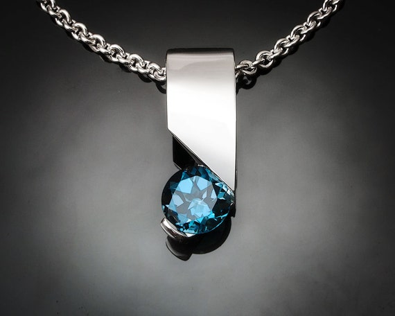 Blue Topaz Necklace London Blue Topaz Mother s Day Gift Blue Pendant December Birthstone Jewelry Modern Jewelry 3460 Etsy