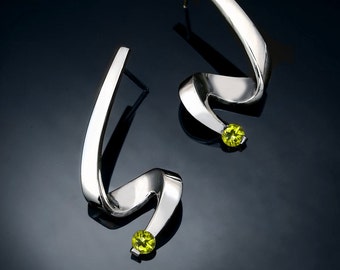 Peridot Dangle Earrings: Argentium Silver, August Birthstone 2380