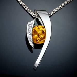 citrine necklace, November birthstone, citrine statement necklace, silver pendant, white sapphires, yellow gemstone, gemstone jewelry -3374