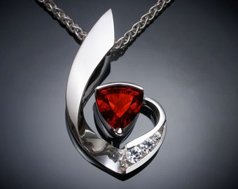 garnet necklace, January birthstone pendant, Mozambique garnet, statement necklace, white sapphire, fine jewelry - 3466