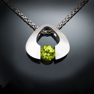 peridot necklace, August birthstone, Argentium silver, eco-friendly, green gemstone, modern necklace, gemstone jewelry 3423 image 1