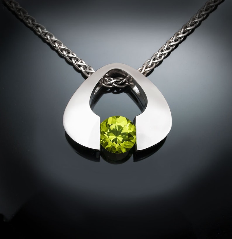 peridot necklace, August birthstone, Argentium silver, eco-friendly, green gemstone, modern necklace, gemstone jewelry 3423 image 1