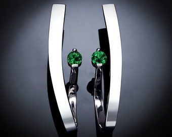 green topaz earrings, modern earring design, statement earrings, Argentium silver earrings, dangle earrings, for her -  2001