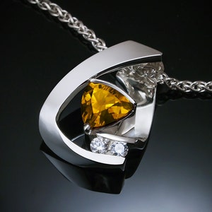 citrine necklace, citrine pendant, November birthstone, white sapphire pendant, Argentium silver, statement jewelry 3452 image 4