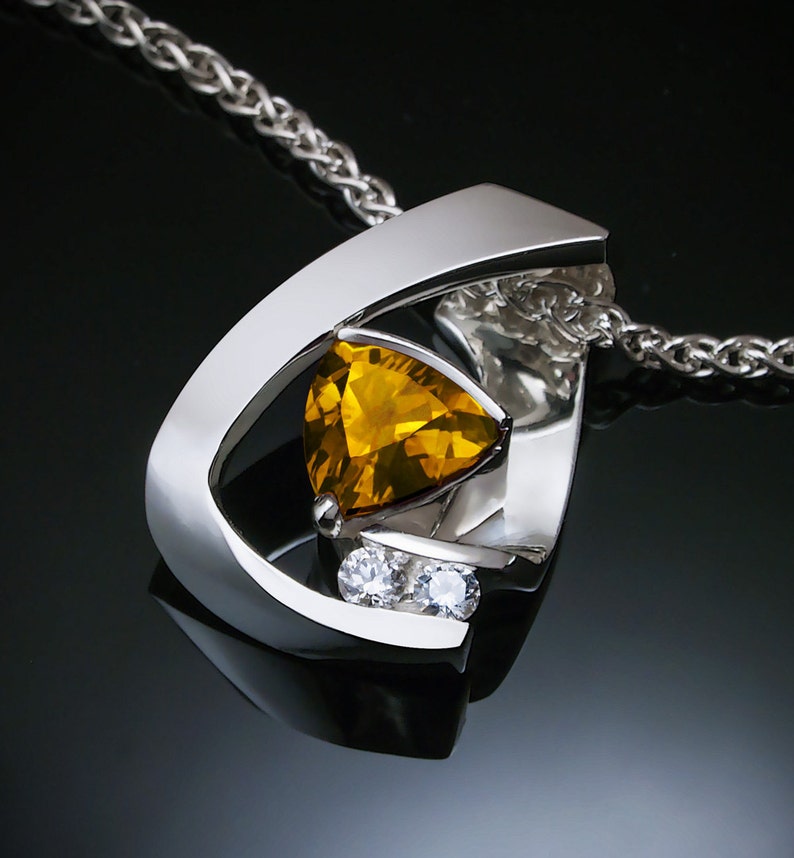 citrine necklace, citrine pendant, November birthstone, white sapphire pendant, Argentium silver, statement jewelry 3452 image 4