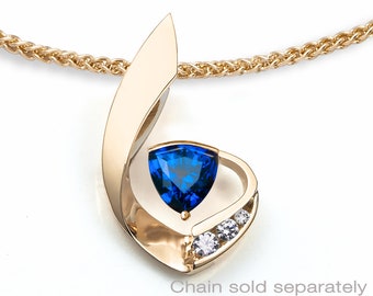 14k gold sapphire pendant, blue trillion sapphire, September birthstone, colorless sapphires - 3466 - Chain sold separately