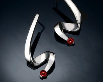 garnet earrings - silver earrings - Argentium silver - Mozambique garnet - red - eco-friendly - dangle - posts - 2380