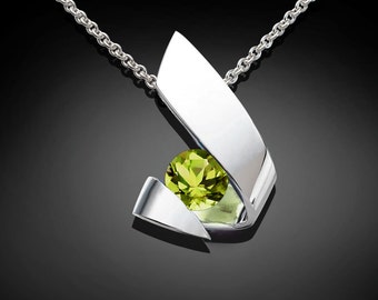 peridot pendant, August birthstone, silver necklace, contemporary necklace, gemstone jewelry, unique necklace, for her - 3440