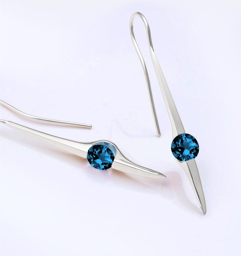 London blue topaz earrings, statement earrings, dangle earrings, December birthstone, modern jewelry, bold earrings 2444 image 4