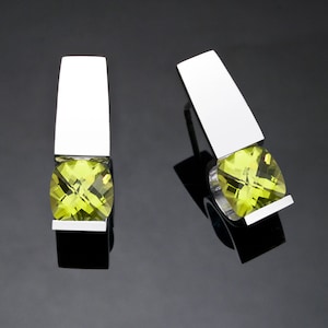 peridot earrings, August birthstone, gemstone jewelry, eco-friendly, Argentium silver, green earrings, modern jewelry 2431 image 1