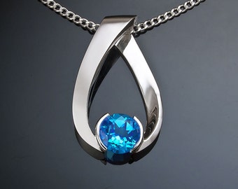 blue topaz necklace, Swiss blue topaz pendant, December birthstone, wedding necklace, gemstone jewelry, for her - 3470