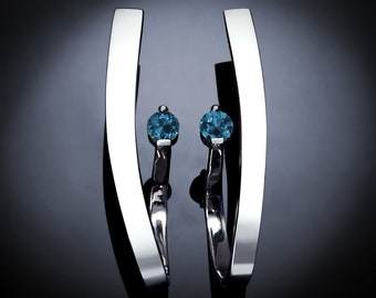 London blue topaz earrings, statement earrings, modern jewelry design, Argentium silver earrings, dangle earrings -  2001
