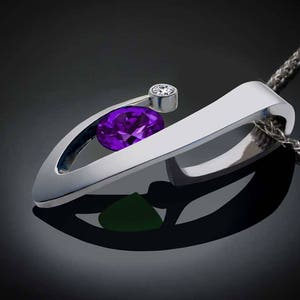 amethyst necklace, amethyst pendant, February birthstone necklace, white sapphire, contemporary necklace, Argentium silver 3418 image 3