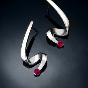 Argentium Silver Ruby Earrings: Modern Artisan Jewelry 2380