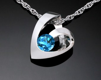 Swiss blue topaz heart pendant, valentine gift, December birthstone necklace, fine jewelry - 3501