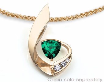 14k gold necklace, emerald necklace, fine jewelry, white sapphires, May birthstone, Chatham emerald - 3466 - Chain sold separately