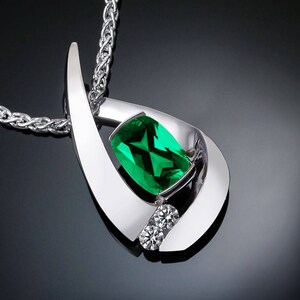 emerald necklace, emerald pendant, May birthstone, Chatham lab grown emerald, white sapphires, fine jewelry 3378 image 4
