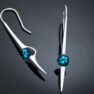 London blue topaz earrings, statement earrings, dangle earrings, December birthstone, modern jewelry, bold earrings - 2444