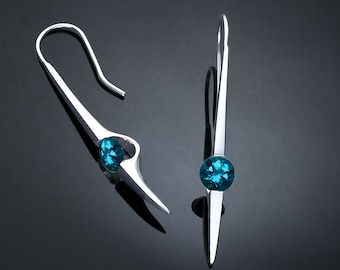 London blue topaz earrings, statement earrings, dangle earrings, December birthstone, modern jewelry, bold earrings - 2444