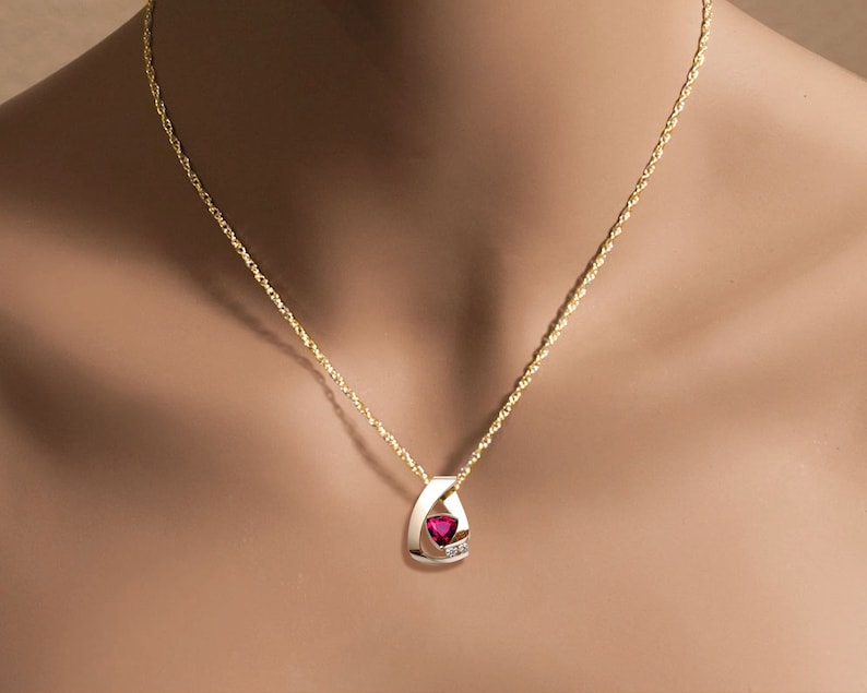 14k gold, ruby and white sapphire pendant, Chatham ruby, July birthstone, fine jewelry pendant, ruby pendant 3452 image 2