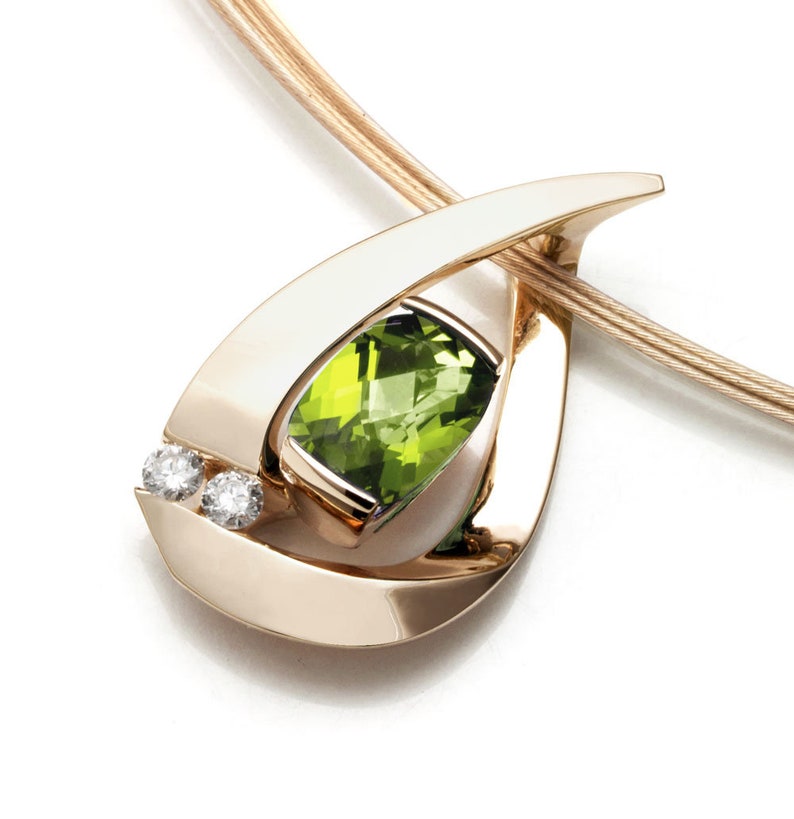 14k yellow gold pendant, peridot pendant, August birthstone, white sapphires, gemstone jewelry 3378 image 4