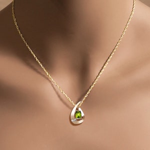 14k yellow gold pendant, peridot pendant, August birthstone, white sapphires, gemstone jewelry 3378 image 2