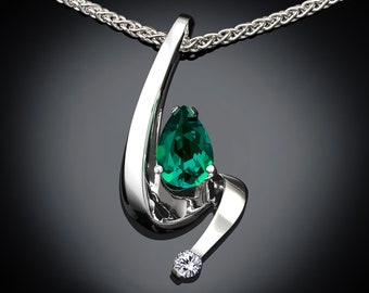 Emerald necklace, emerald pendant, May birthstone, Argentium silver, pear shape emerald, 35th anniversary - 3380