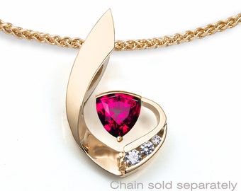 ruby and 14k gold pendant, July birthstone, white sapphires, Chatham ruby, 14k yellow gold, fine jewelry - 3466 - Chain sold separately